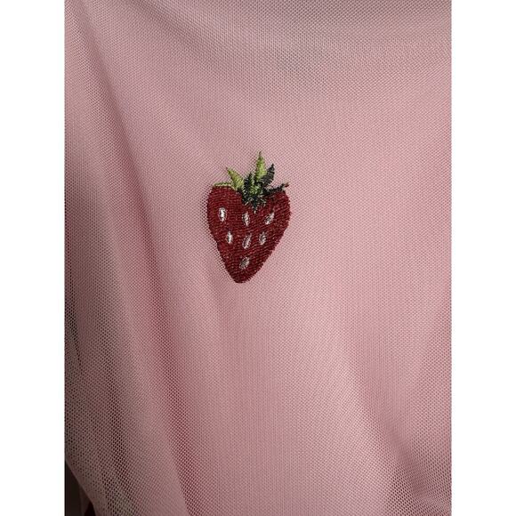 Rue 21 Dress Women S Embroider Strawberry Slinky Mesh Y2K Fairycore Powder Pink - Picture 4 of 8